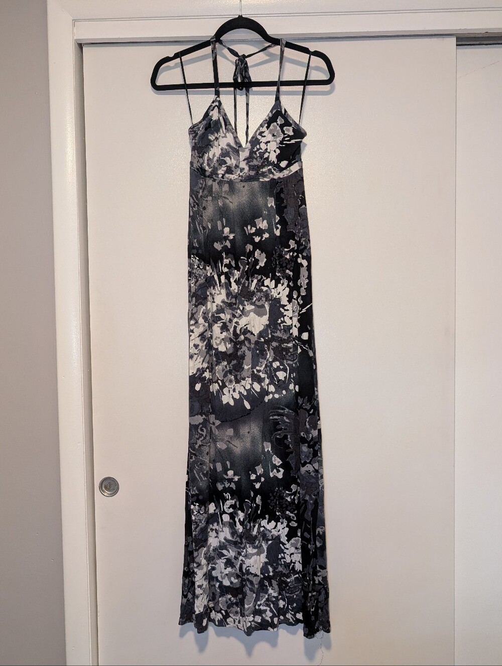 Express Black and White Floral Halter Maxi Dress